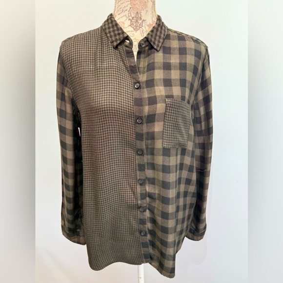 BEACHLUNCHLOUNGE Black and brown Checkered button down Shirt size L - Picture 1 of 11